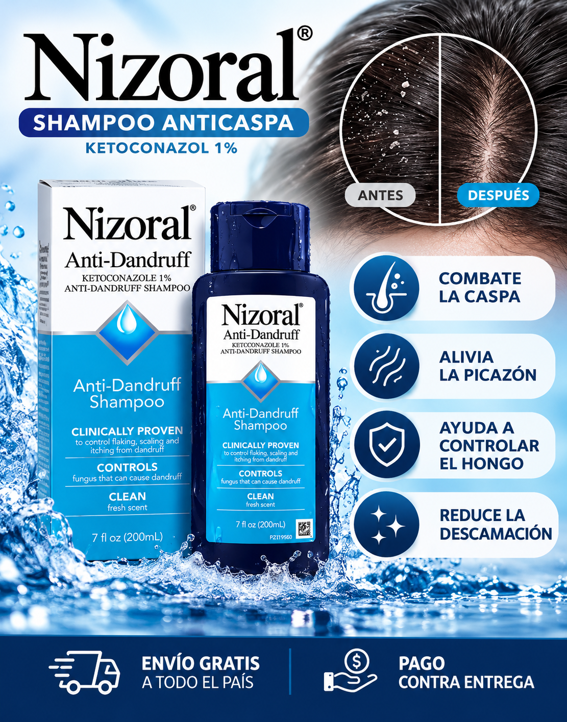 Nizoral Shampoo Anticaspa – ¡Combate la caspa y alivia la picazón desde el primer uso!
