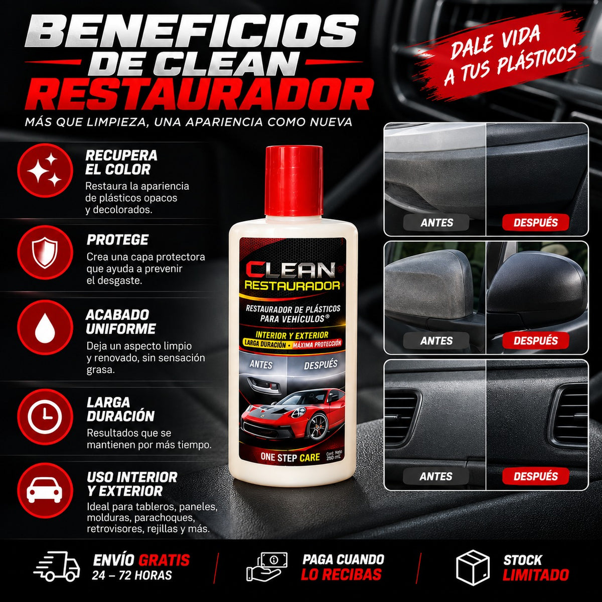 Clean Restaurador Black Shine – Renovador de Interiores con Brillo Negro Profundo