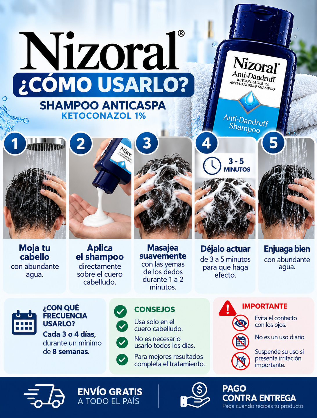 Nizoral Shampoo Anticaspa – ¡Combate la caspa y alivia la picazón desde el primer uso!